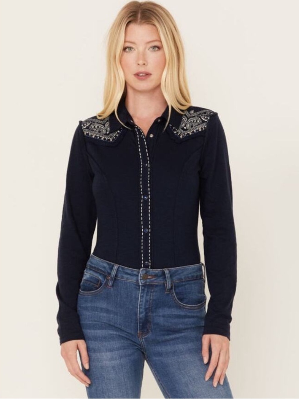 Idyllwind Sawyer Bandana Studded Snappy Western Top Miranda Lambert Navy Size L